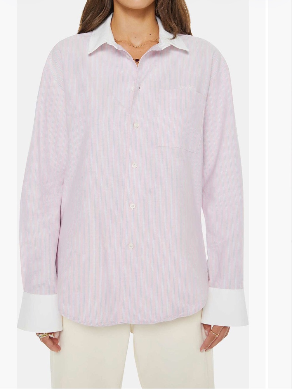 Mother The Roomie Frenchie Pinstripe Cotton Button Up Top XS